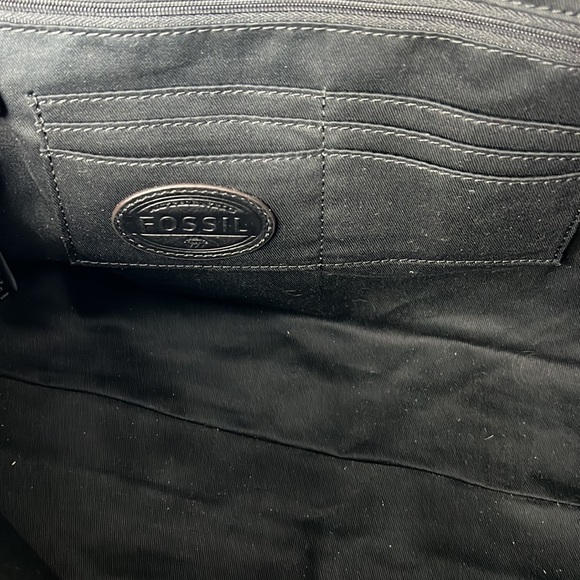 Fossil Black Leather Leopard Cheetah Print Handbag Satchel - Picture 5 of 16